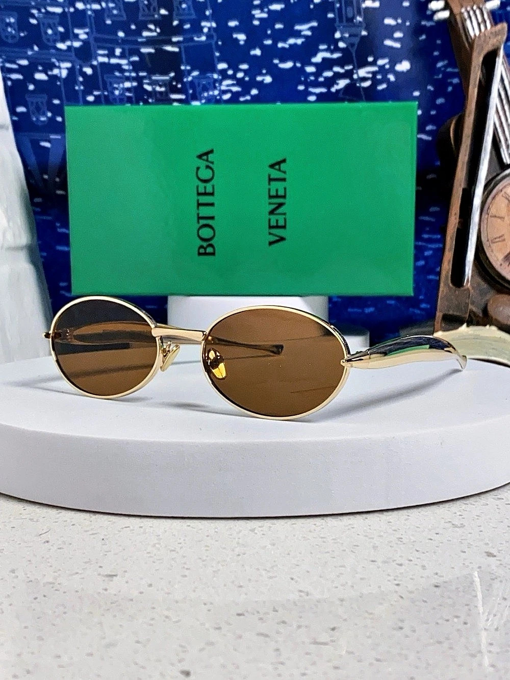 Bottega Veneta Dash Oval Sunglasses Brown & Gold Like New